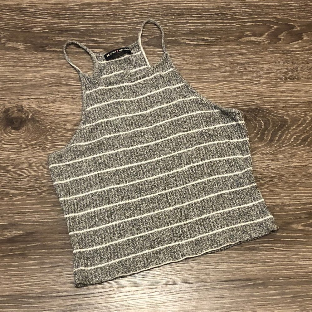 Brandy Melville Grey Striped High Neck Tank Top